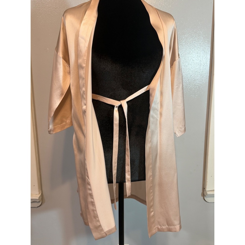 Slipintosoft 100% Silk Kimono Robe Champagne Tie Waist Luxury Lounge XL - Picture 5 of 13